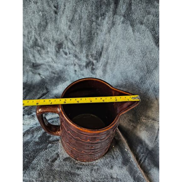 VINTAGE MARCREST BROWN STONEWARE PITCHER DAISY & DOT PATTERN - Picture 12 of 12